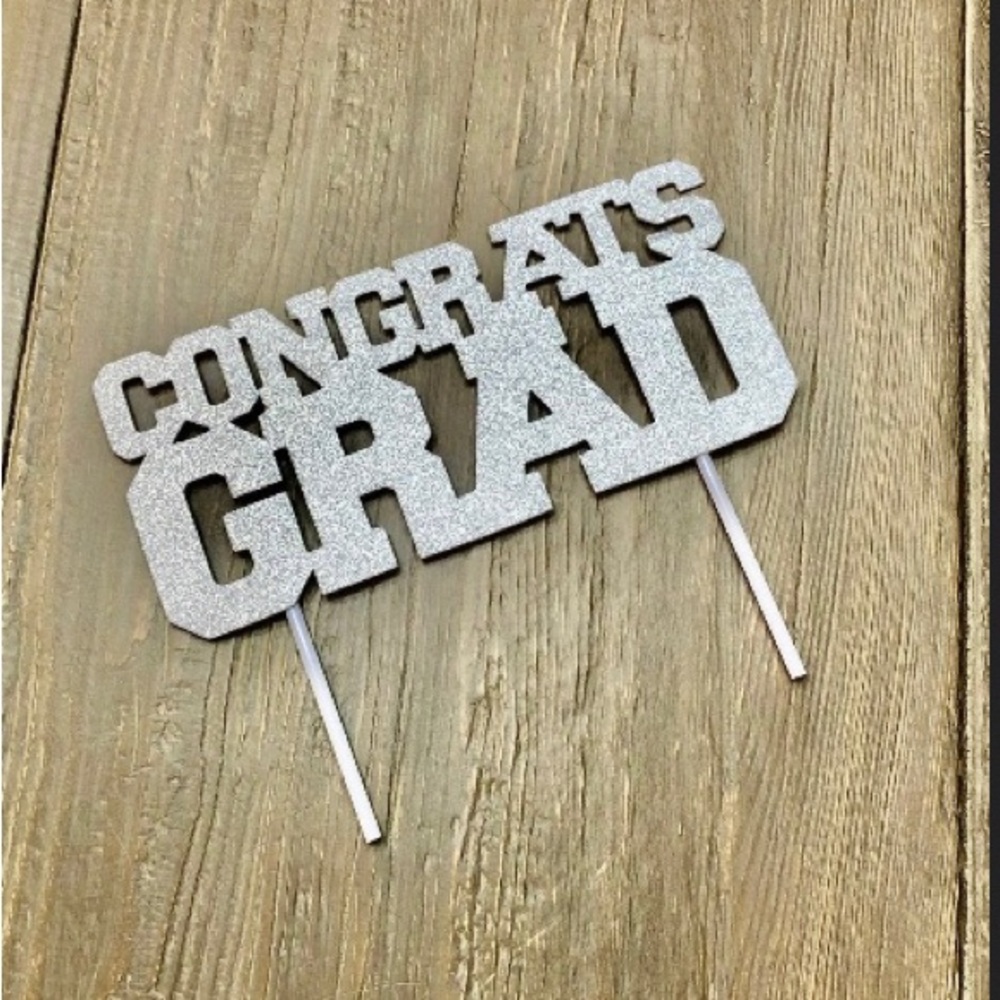 Silver Glitter Congrats Grad Cake Topper